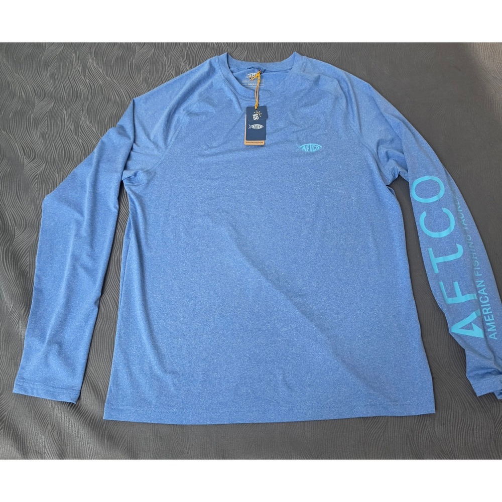 AFTCO Samurai Fishing Sun Shirt Mens Small Blue Long Sleeve UPF 50 M61126